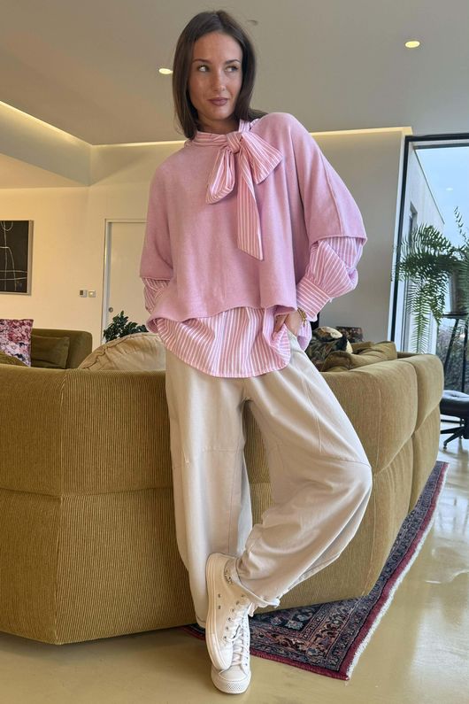 Nantucket Stripe Tie Neck Blouse Soft Peony